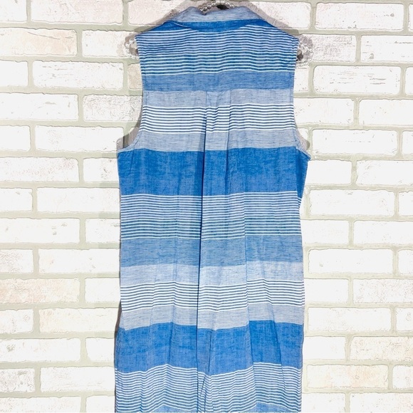 Bella Dahl Frayed Hem Duster Blue Striped Maxi Dress Linen Blend Size S - Picture 9 of 12